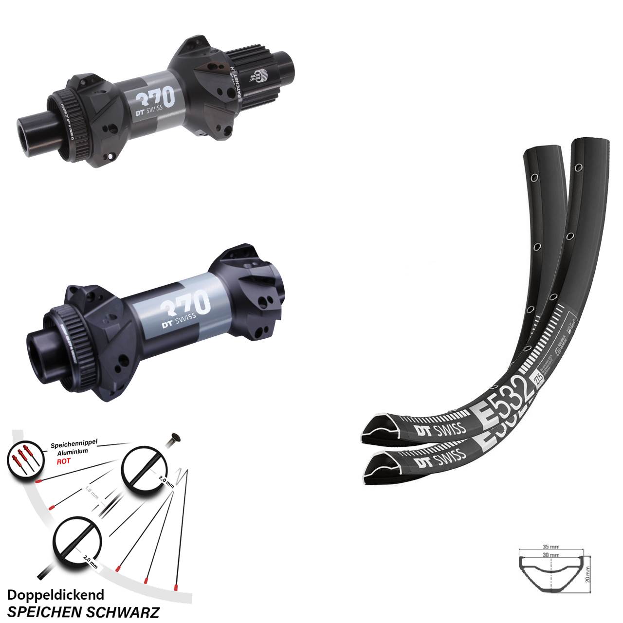 DT Swiss E532 370 Straightpull 29 Zoll Centerlock Laufradsatz 15x110 12x148 Micro Spline