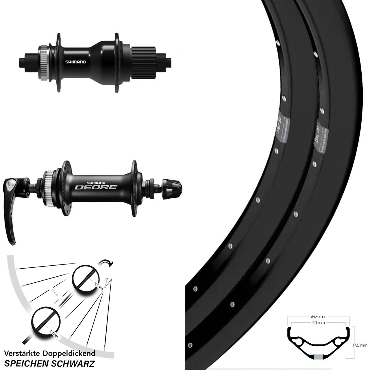 Laufradsatz QR 29 Zoll Ryde Disc 30 Shimano Deore FH-QC500 Micro Spline