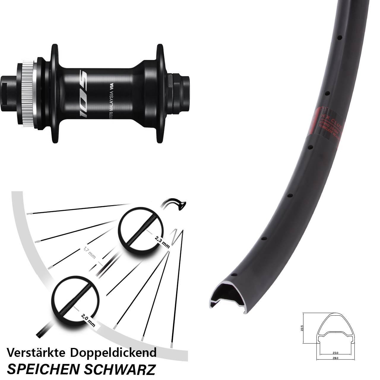Vorderrad Centerlock 27,5 Zoll KX Clue Shimano 105 12x100