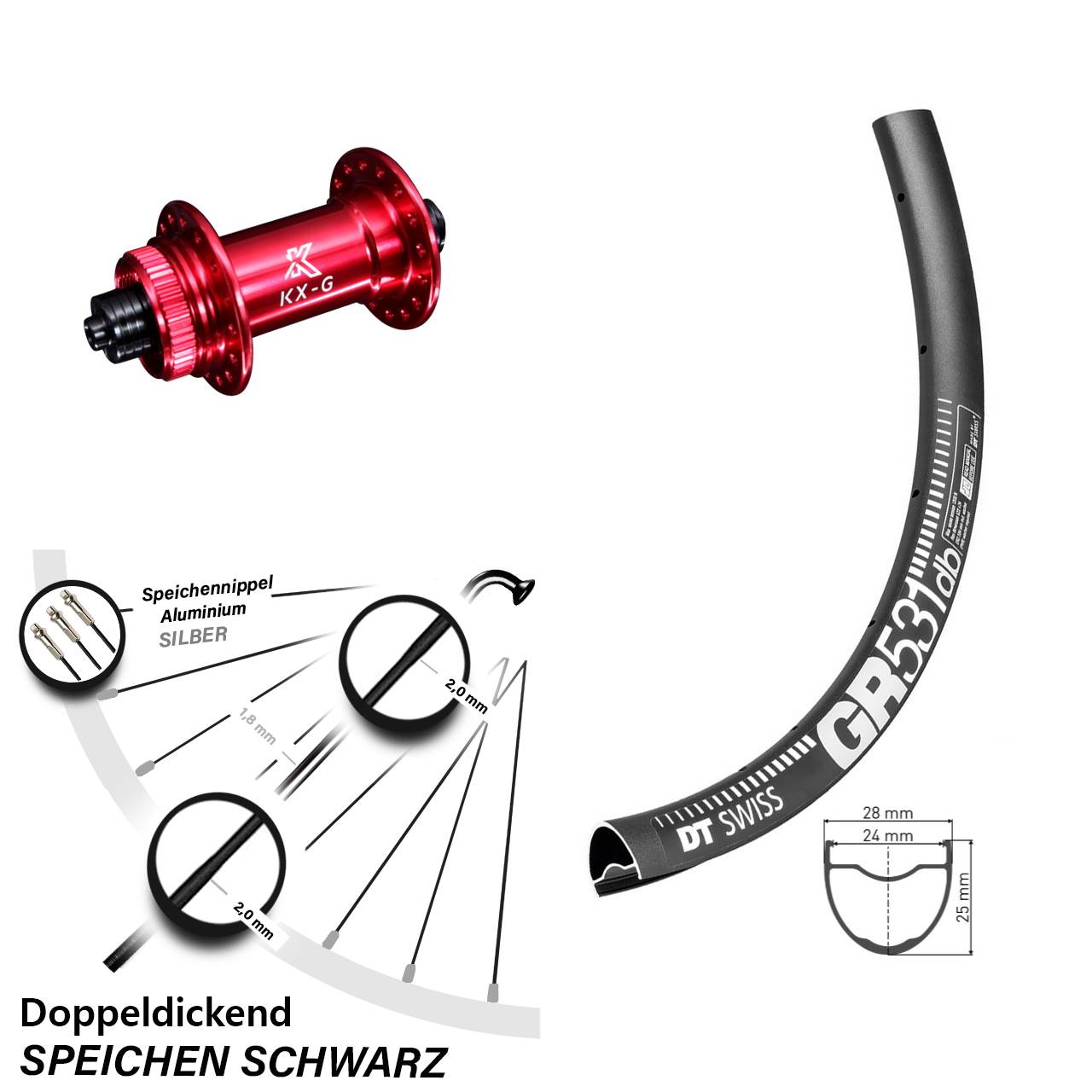 Vorderrad Centerlock QR 27,5 Zoll DT Swiss GR531 KX-G rot