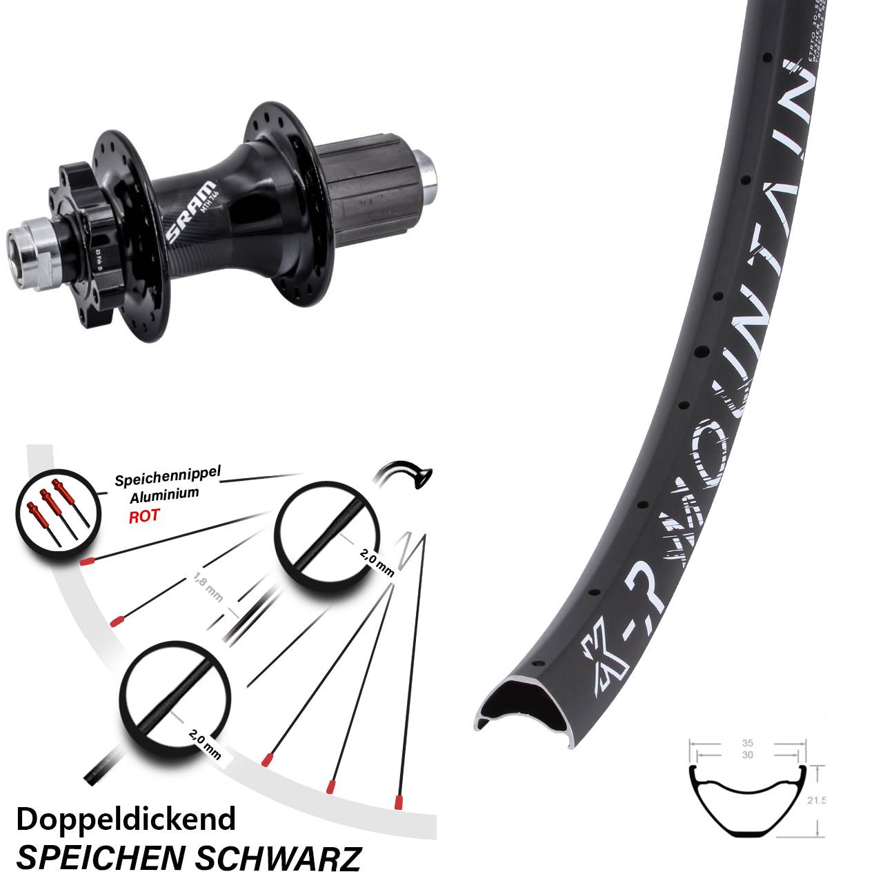 Hinterrad 6-Loch 29 Zoll KX-R Mountain Sram 746 8-11 fach 12x148