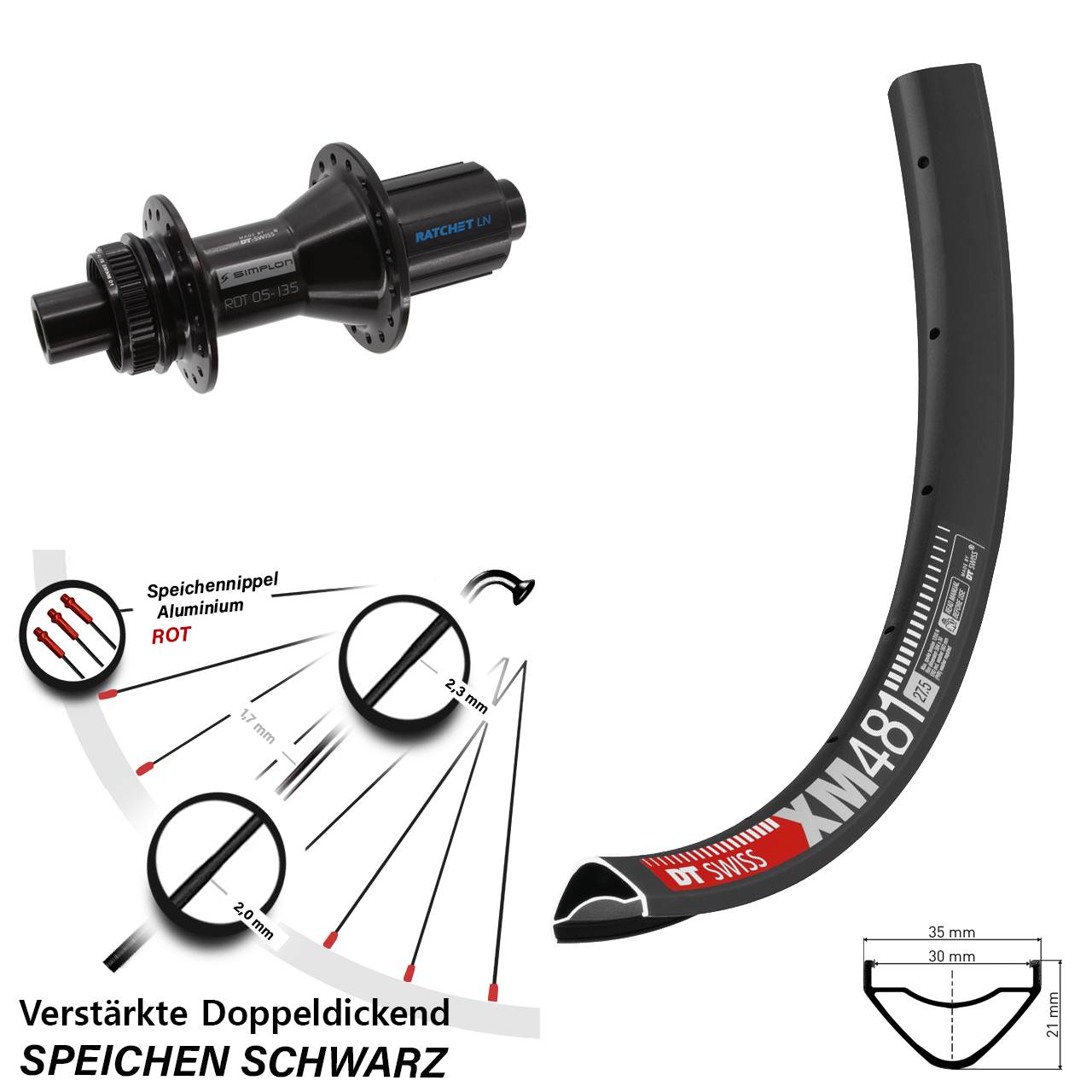 27,5 Zoll DT Swiss XM481-370 Hybrid Hinterrad Centerlock 12x142 8-11 fach