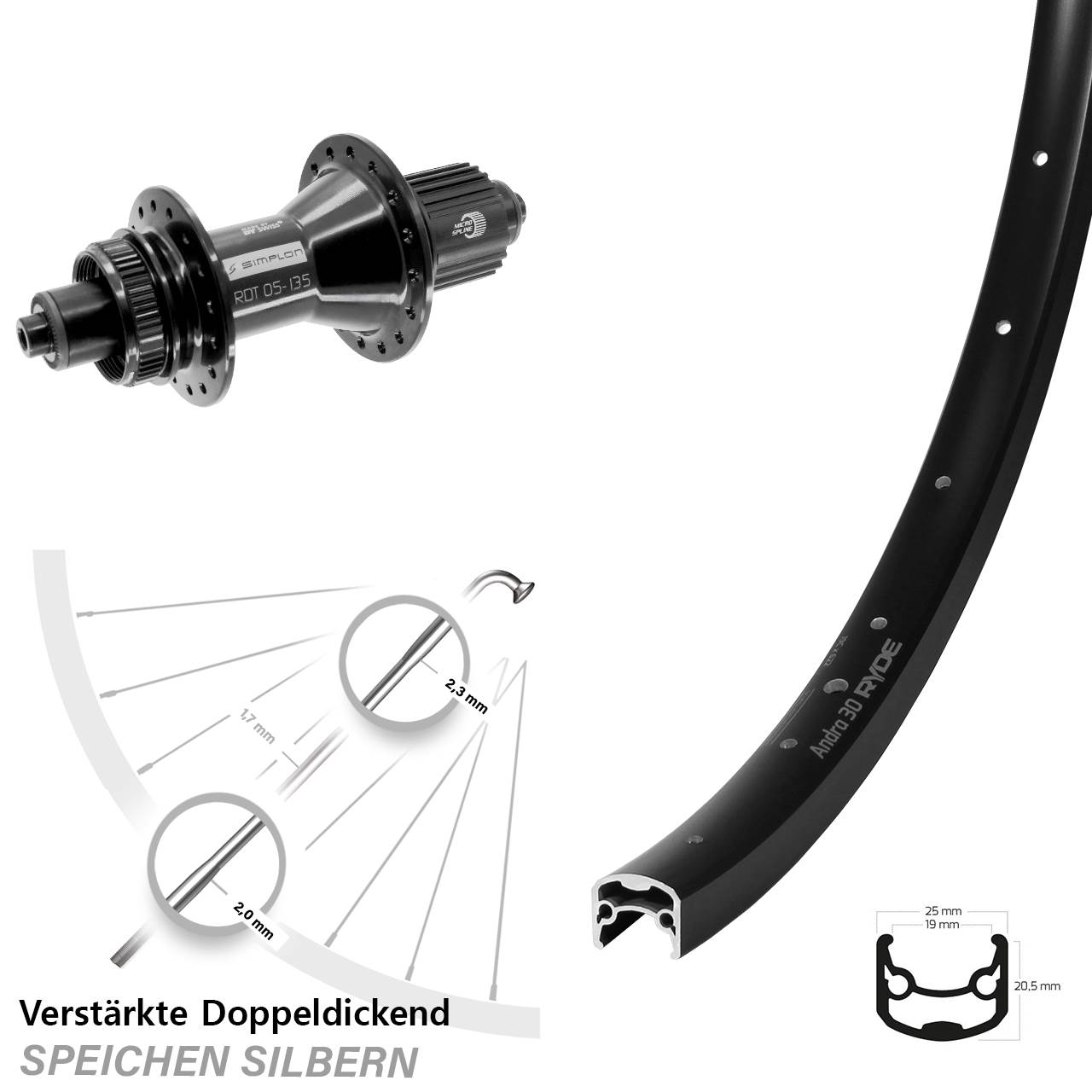Ryde Andra 30 DT Swiss 370 Hybrid 28 Zoll Centerlock Hinterrad QR Micro Spline