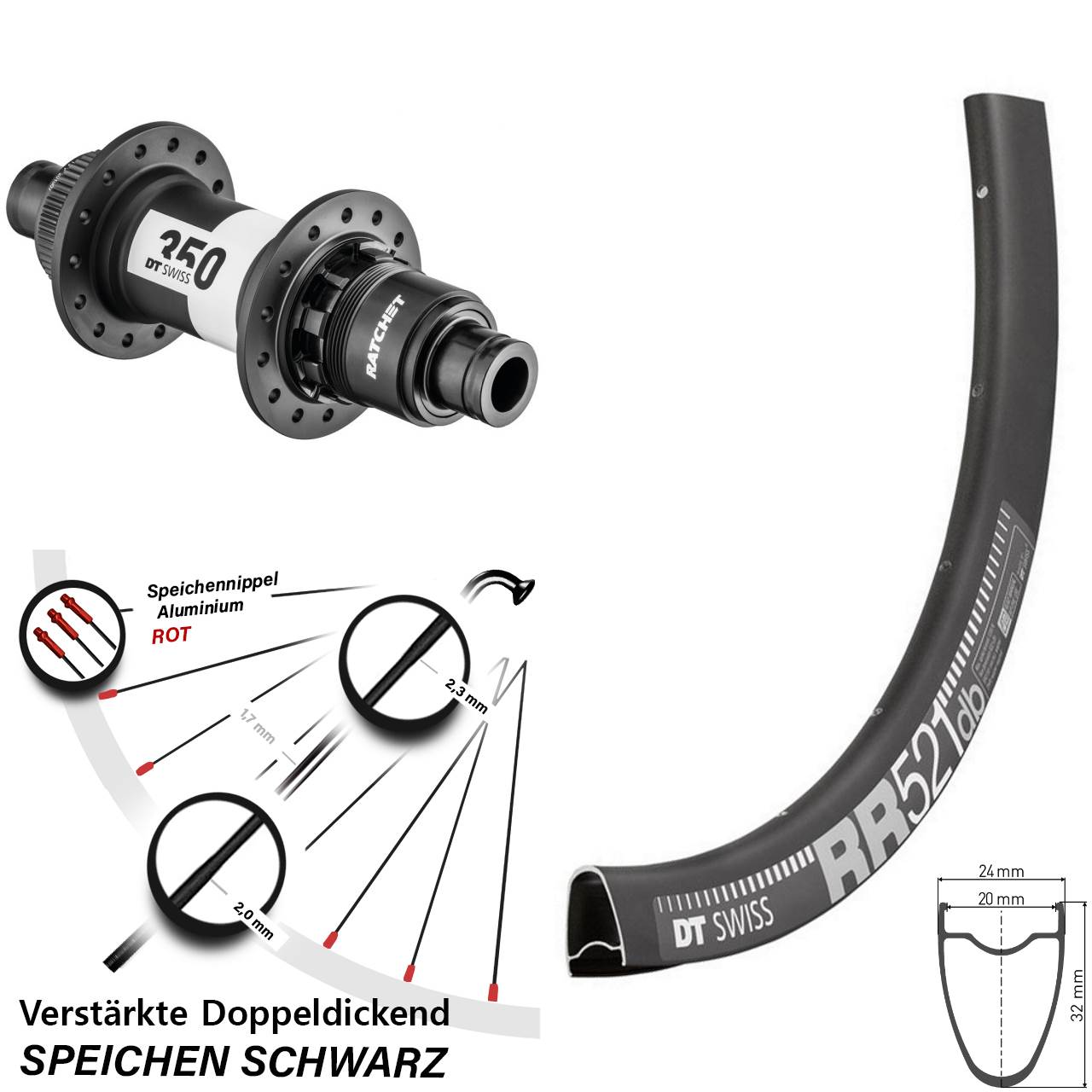 Disc Laufrad 12x142 28 Zoll DT Swiss RR 521 350 CL SRAM XD