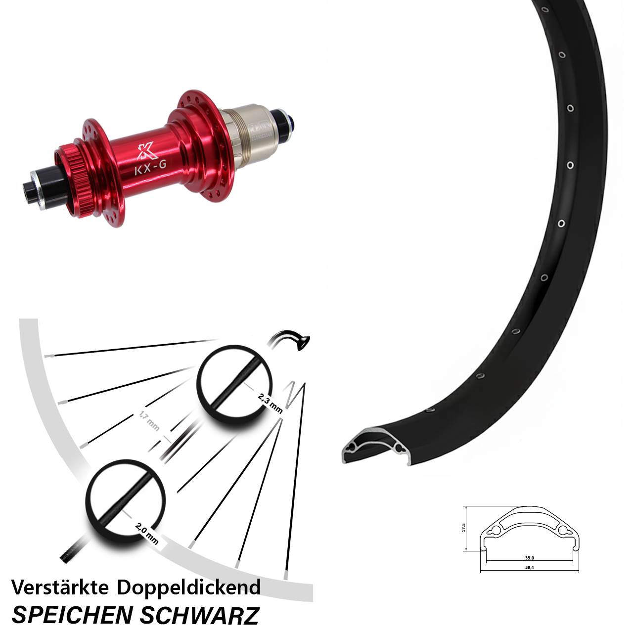 Hinterrad QR 29 Zoll Ryde Disc 35 KX-G rot XDR