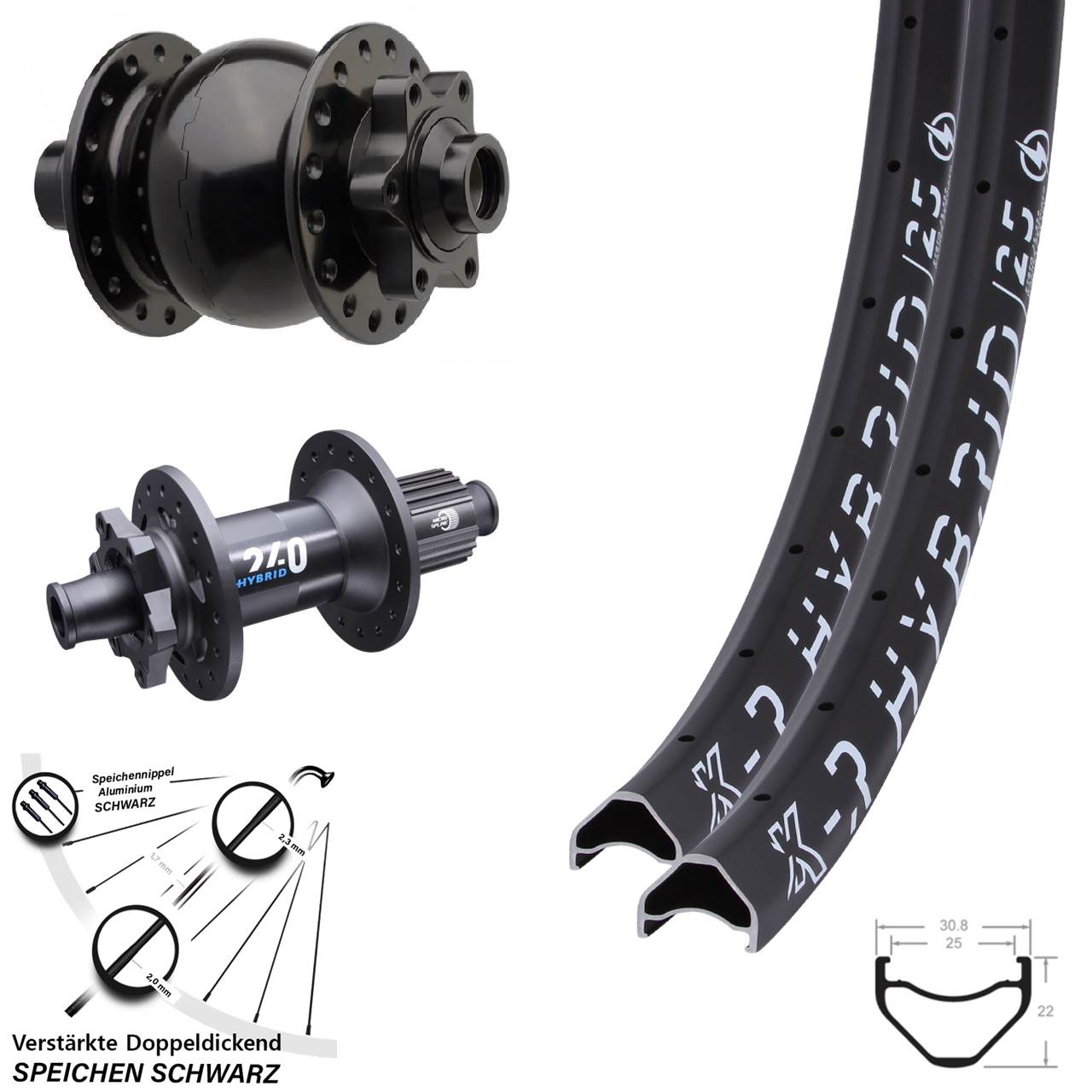 27,5 Zoll KX-R Hybrid 25 SON 28 DT Swiss 240 Micro Spline Disc Laufradsatz 15x110/148