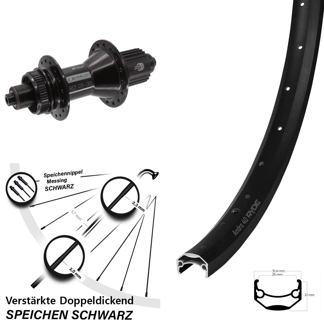 Disc Laufrad 27,5 Zoll Ryde Andra 40 DT Swiss 370 Hybrid Micro Spline QR
