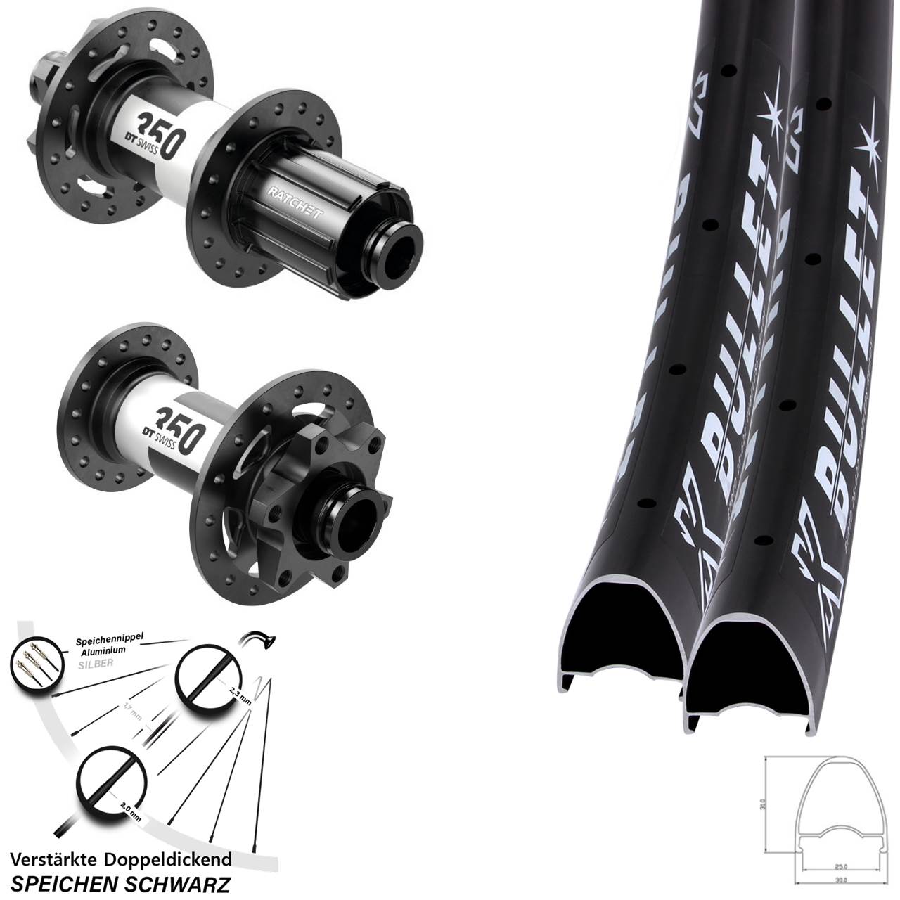 6-Loch Laufradsatz 29 Zoll KX Bullet DT Swiss 350 8-11 fach 15x110 12x148