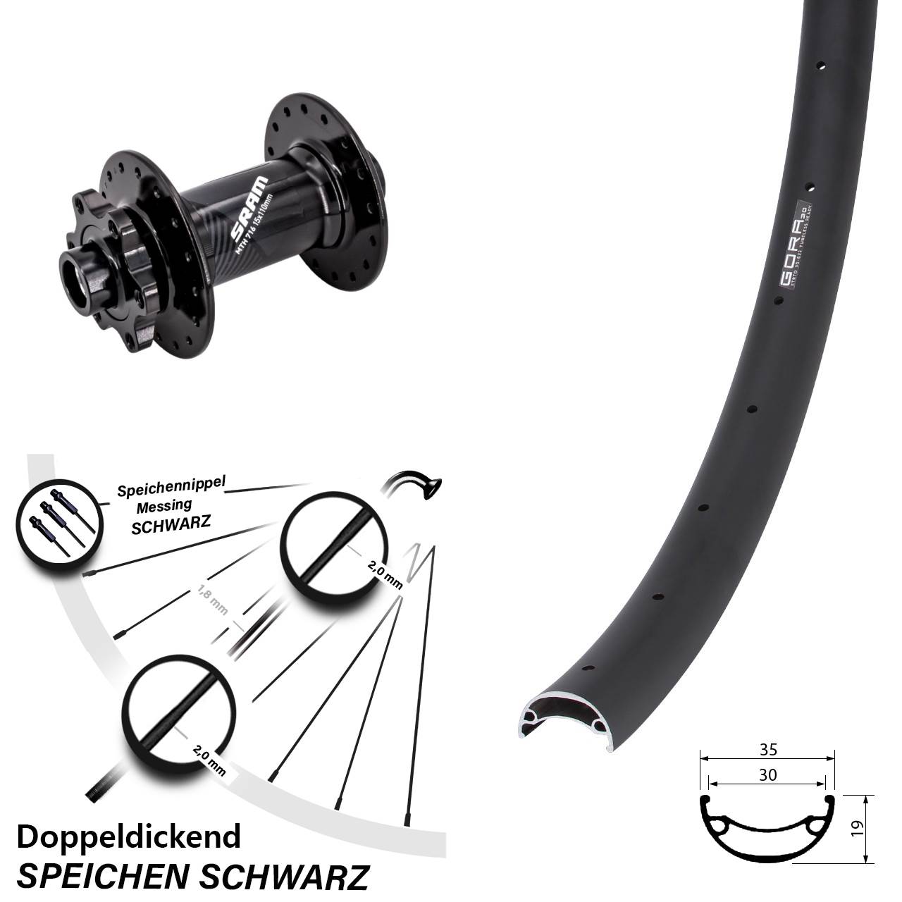 29 Zoll Gora 30 Sram 716 Vorderrad 6-Loch 15x110 Boost