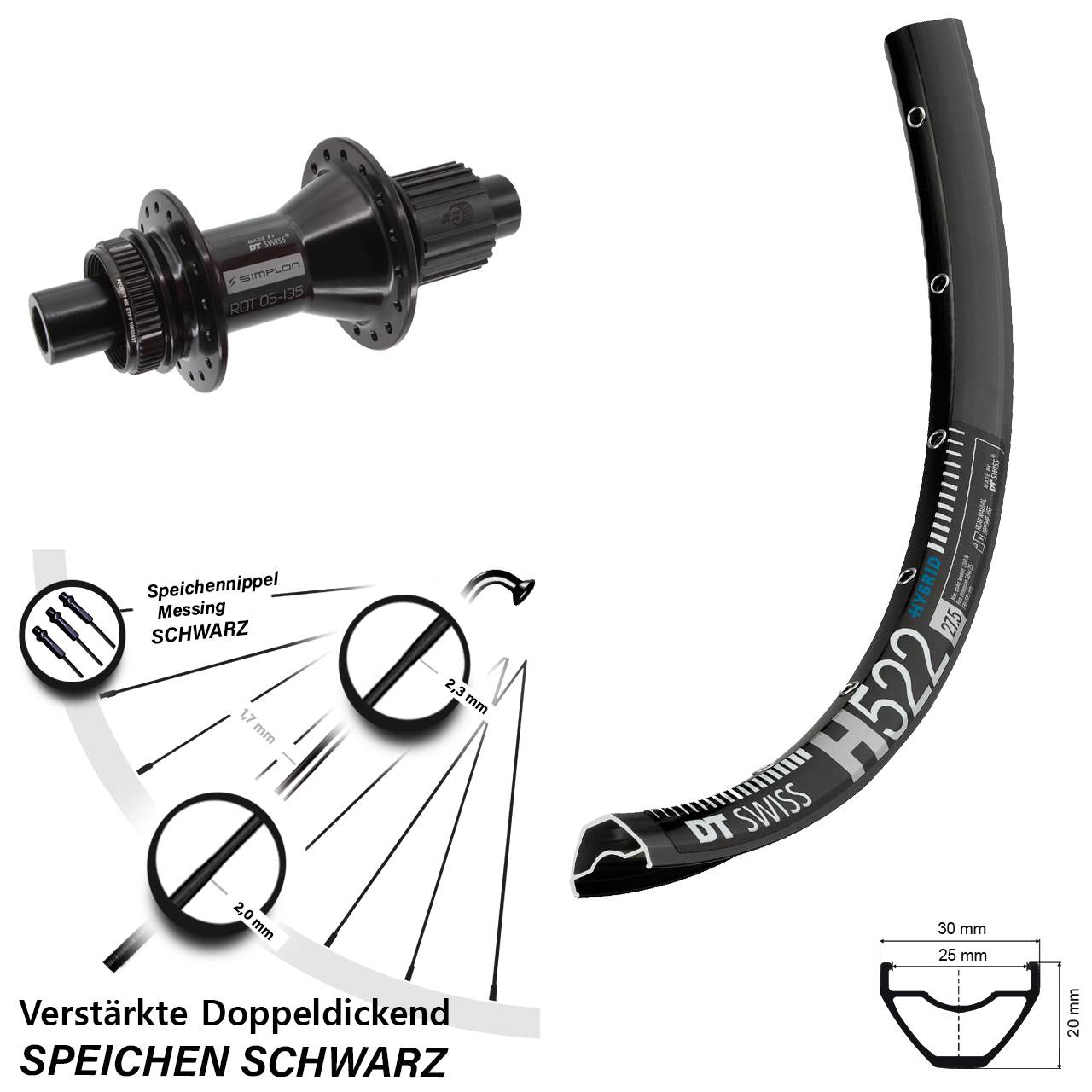 DT Swiss H522 DT Swiss 370 Hybrid 29 Zoll Centerlock Hinterrad 12x142 Micro Spline