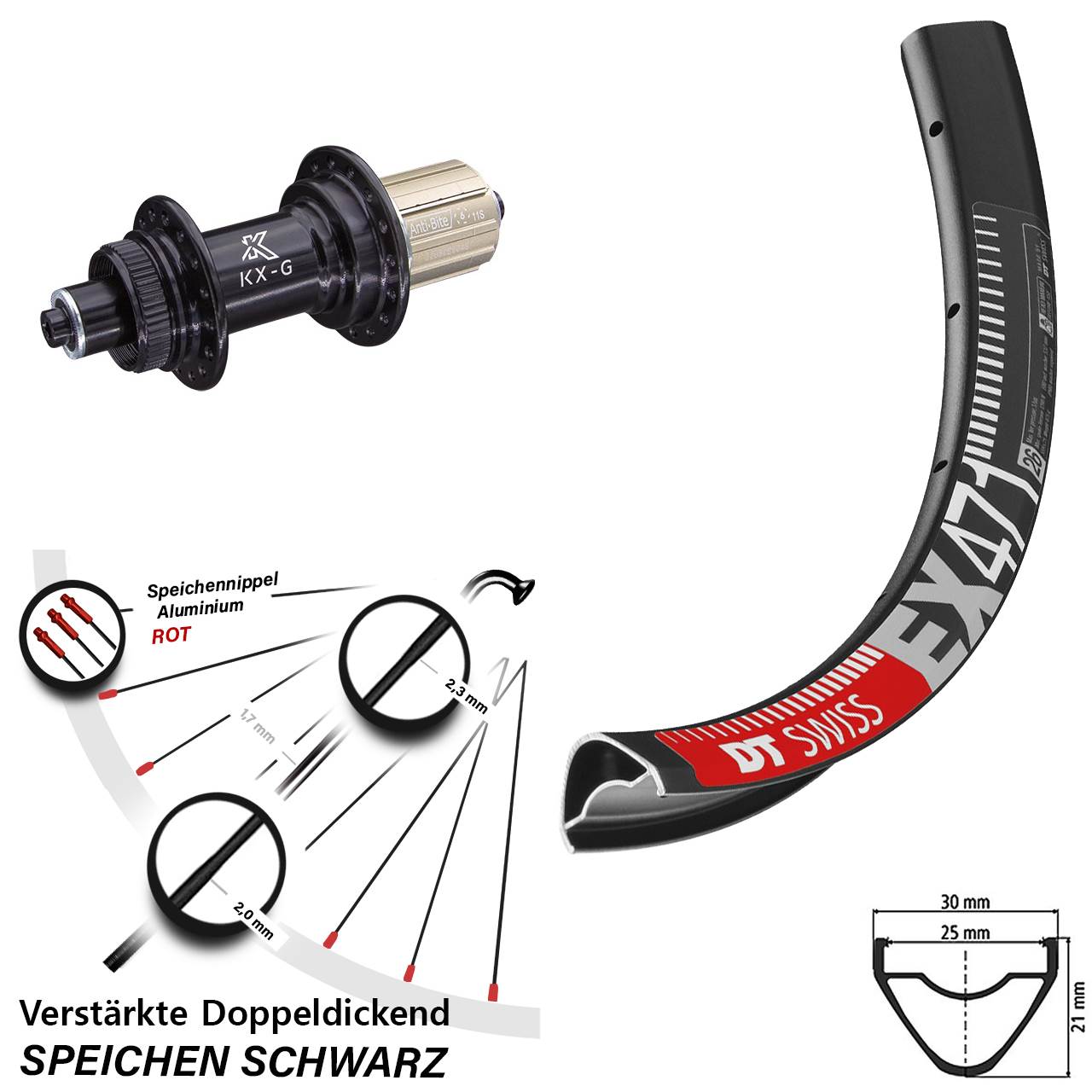 DT Swiss EX 471 KX-G 27,5 Zoll Hinterrad Centerlock für Schnellspanner 8-12 fach