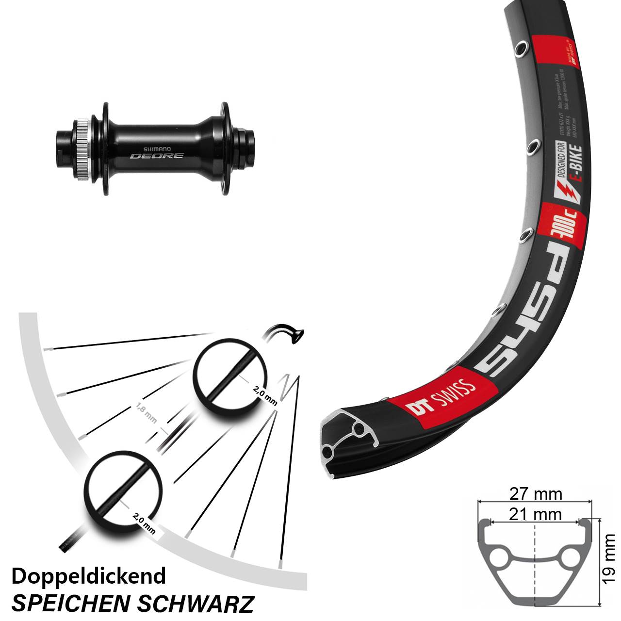 DT Swiss 545d Shimano Deore 28 Zoll Disc Vorderrad 15x110 Boost