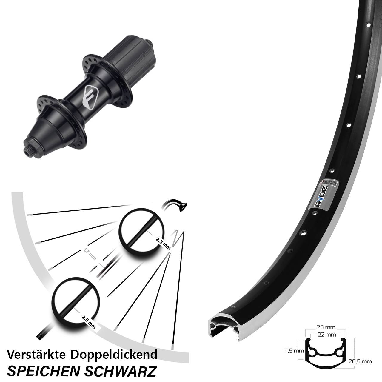 Hinterrad für Schnellspanner 650B Ryde Andra 35 Formula FM-32 7 fach