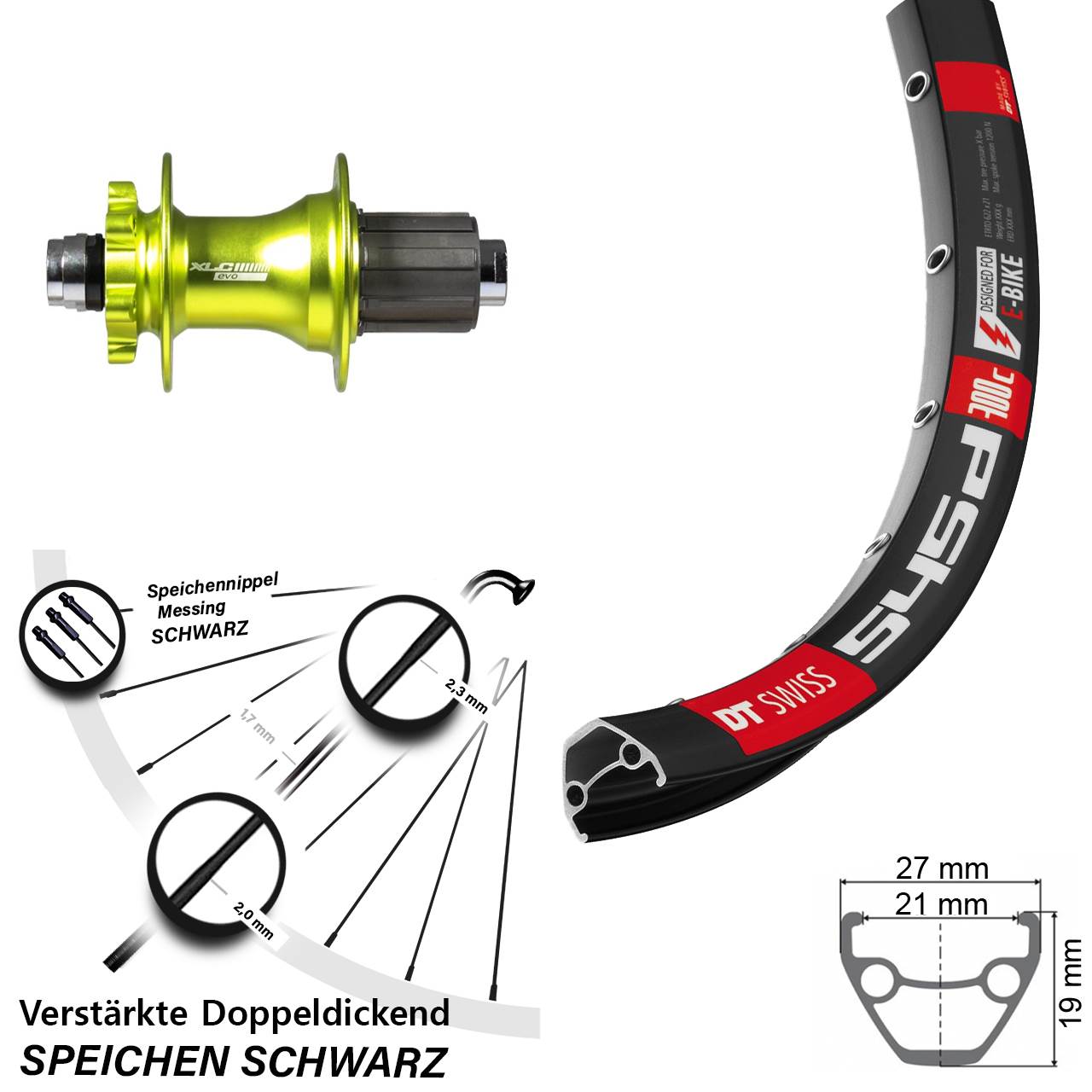 Hinterrad 6-Loch 28 Zoll DT Swiss 545 XLC Evo grün 8-11 fach 12x142