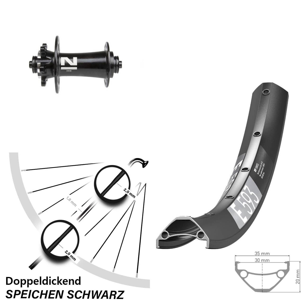 27,5 Zoll DT Swiss E593 Novatec D791SB Disc Vorderrad für Schnellspanner