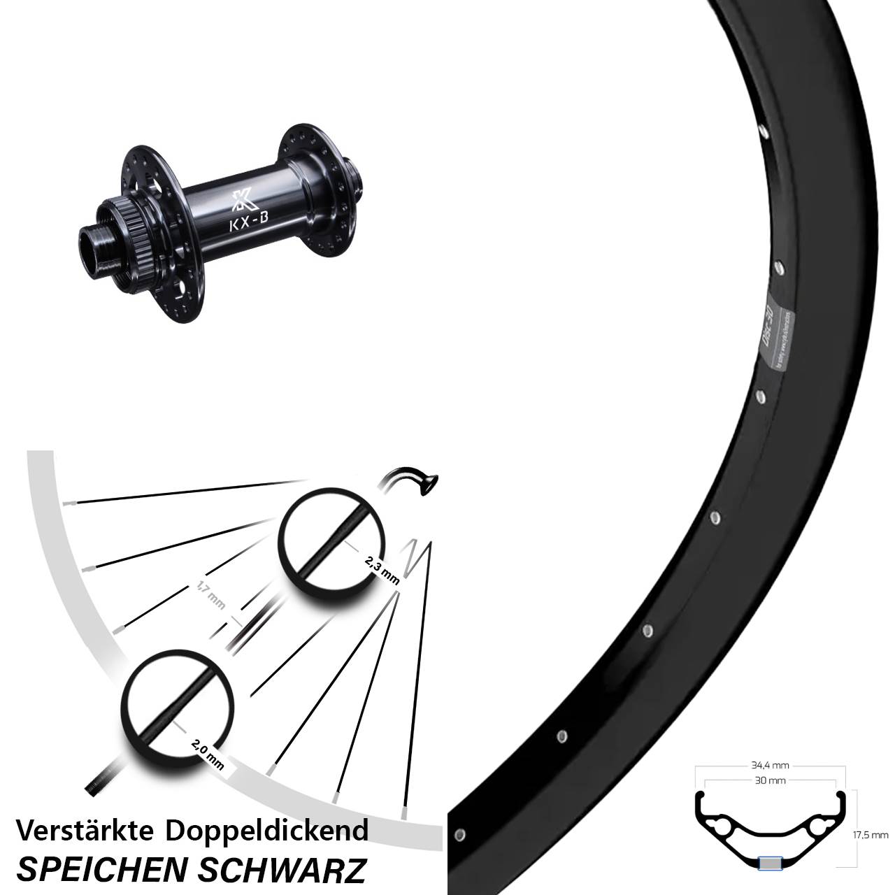 Ryde Disc 30 KX-B 27,5 Zoll Vorderrad 15x110 Boost