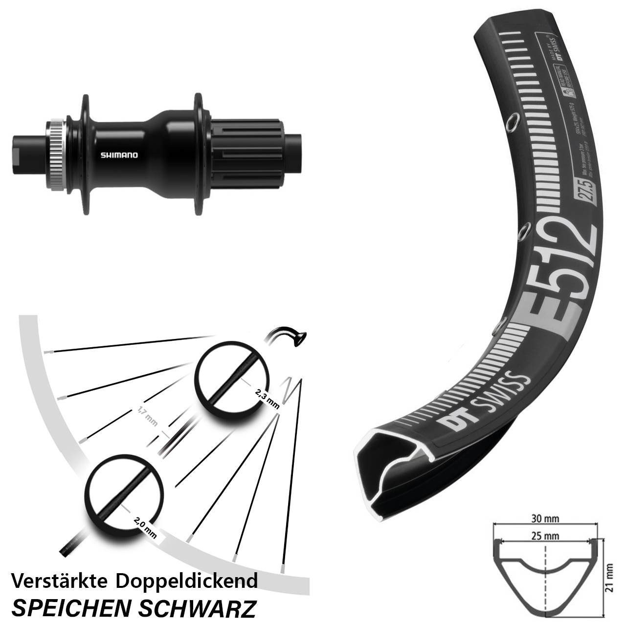 Hinterrad 27,5 Zoll DT Swiss E 512 Disc Shimano FH-TC500-HM-B Boost