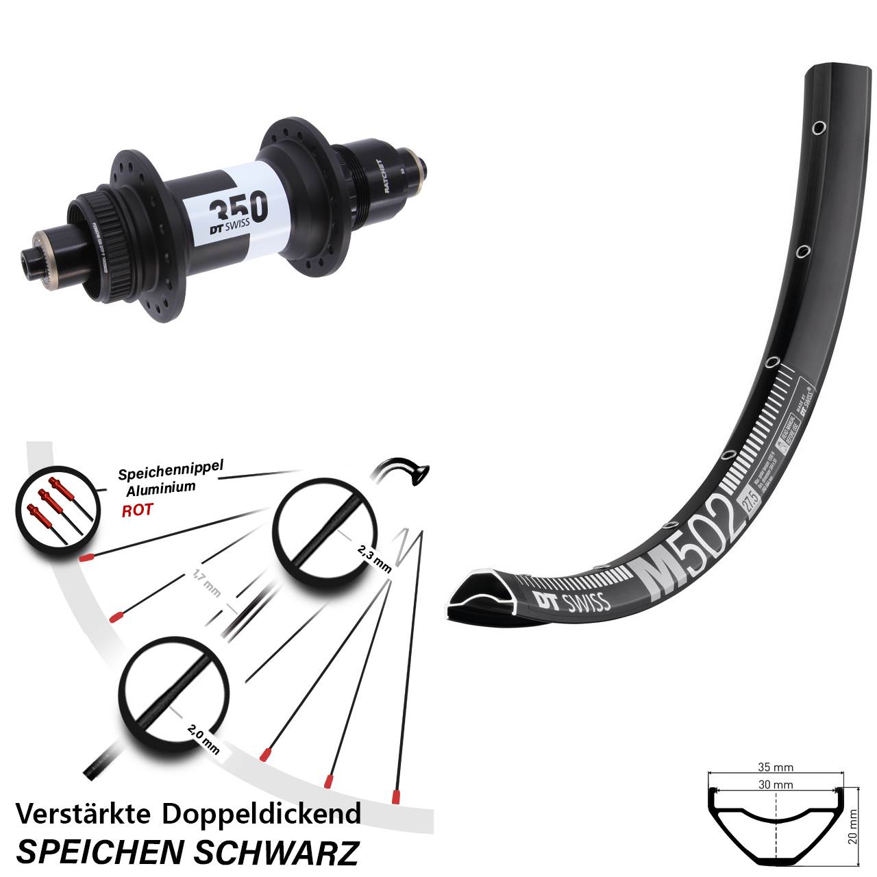 DT Swiss M 502-350 29 Zoll Disc Hinterrad QR XD