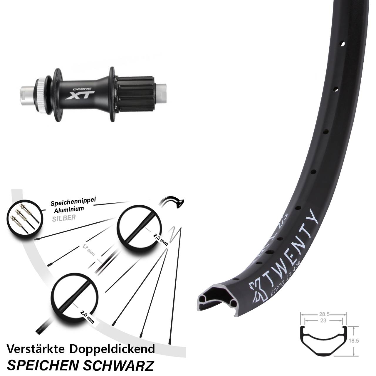 Disc Laufrad 20 Zoll KX Twenty Shimano FH-M788 8-11 fach 12x142