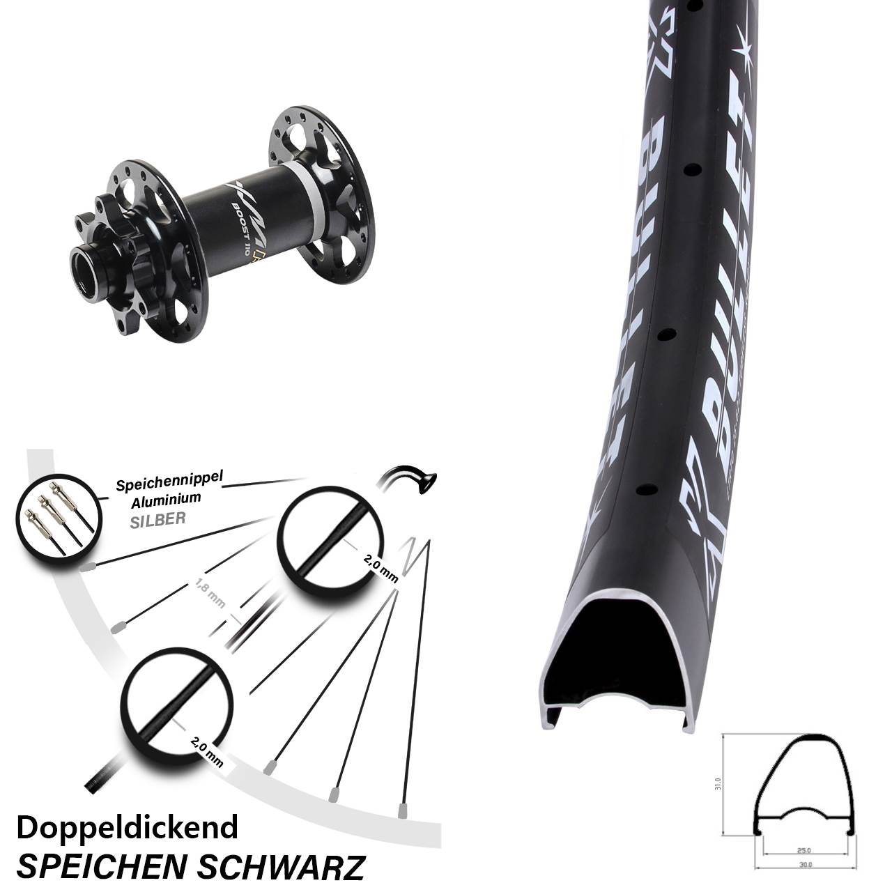 KX Bullet OS Miche XMH 550 29 Zoll 6-Loch Vorderrad 15x110 Boost