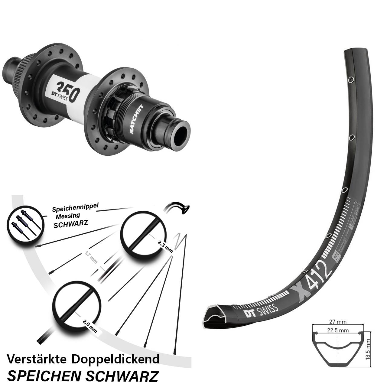 DT Swiss X 412-350 SRAM XD Centerlock 29 Zoll Hinterrad 12x142 11-12 fach