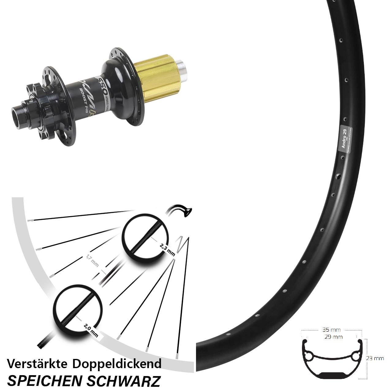 Disc Hinterrad 12x148 26 Zoll Ryde Andra 29 Miche XMH 550 8-11 fach HG