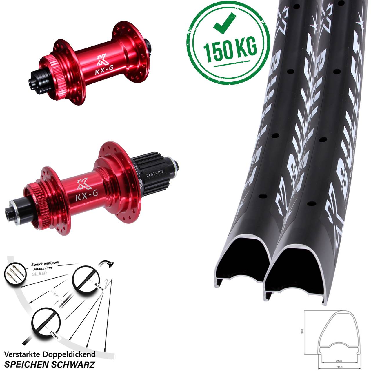 KX-G Bullet OS rot 29 Zoll Disc Laufradsatz QR Shimano Micro Spline