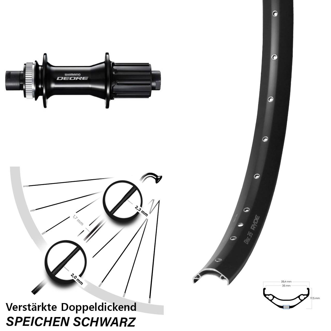 Ryde Disc 35 Shimano Deore 12x148 Centerlock 29 Zoll Hinterrad 8-11 fach HG