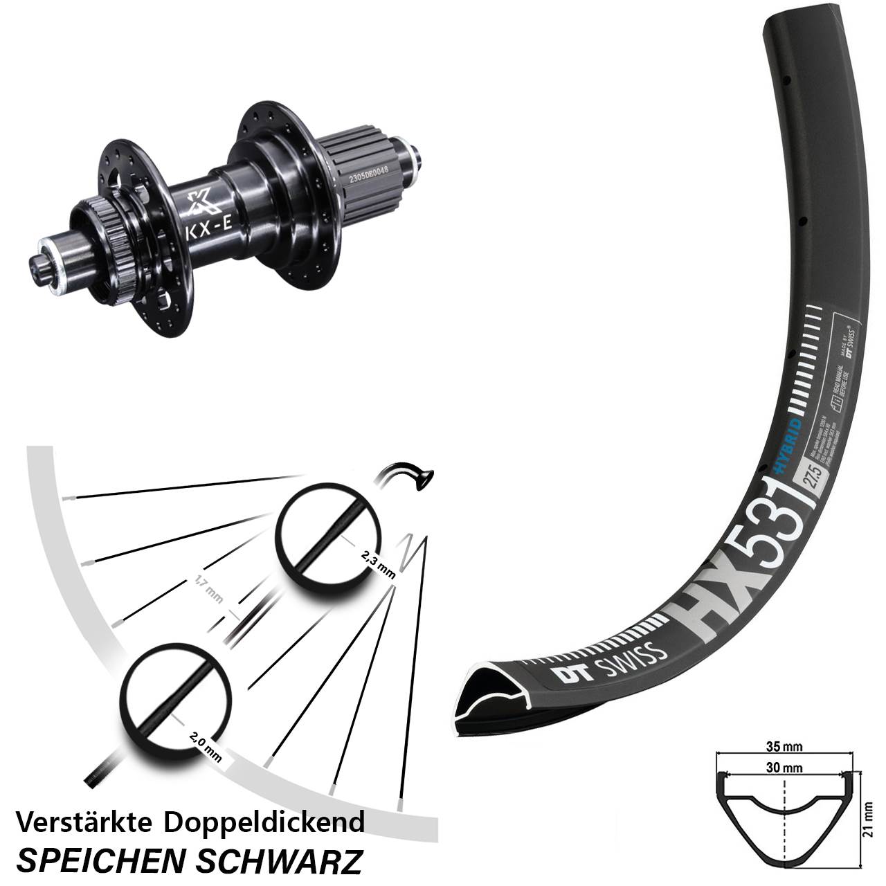 27,5 Zoll Hinterrad KX-E Micro Spline DT Swiss HX 531 Centerlock
