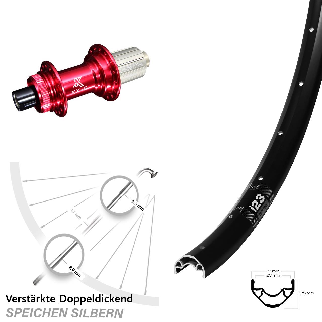 Disc Laufrad 12x142 28-29 Zoll WTB i23 ST KX-G rot 8-12 fach HG