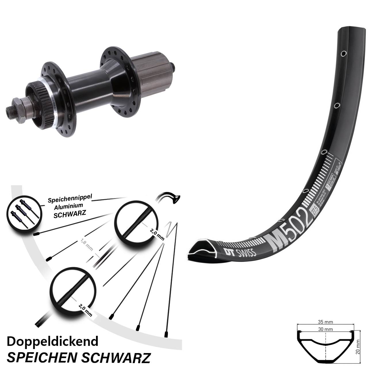 27,5 Zoll DT Swiss M 502 Joytech D762 Disc Laufrad für Schnellspanner 8-11 fach