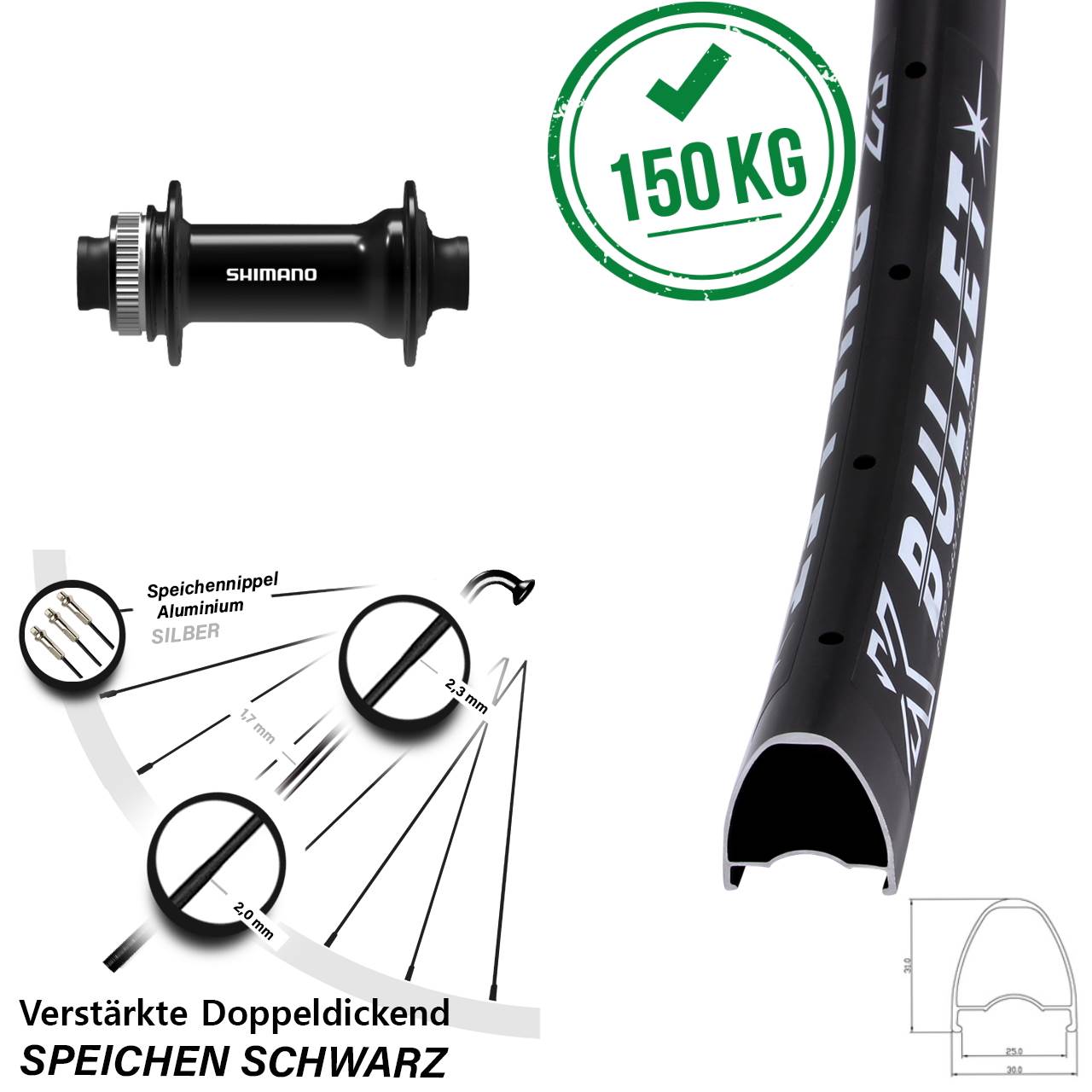 28-29 Zoll KX Bullet Shimano HB-TC500 Vorderrad Centerlock 15x100