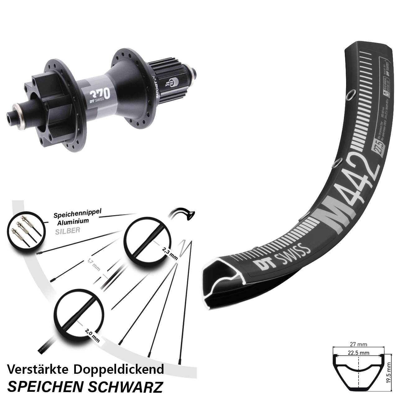 28-29 Zoll DT Swiss M 442 DT Swiss 370 Boost Disc Laufrad QR Boost Shimano Micro Spline
