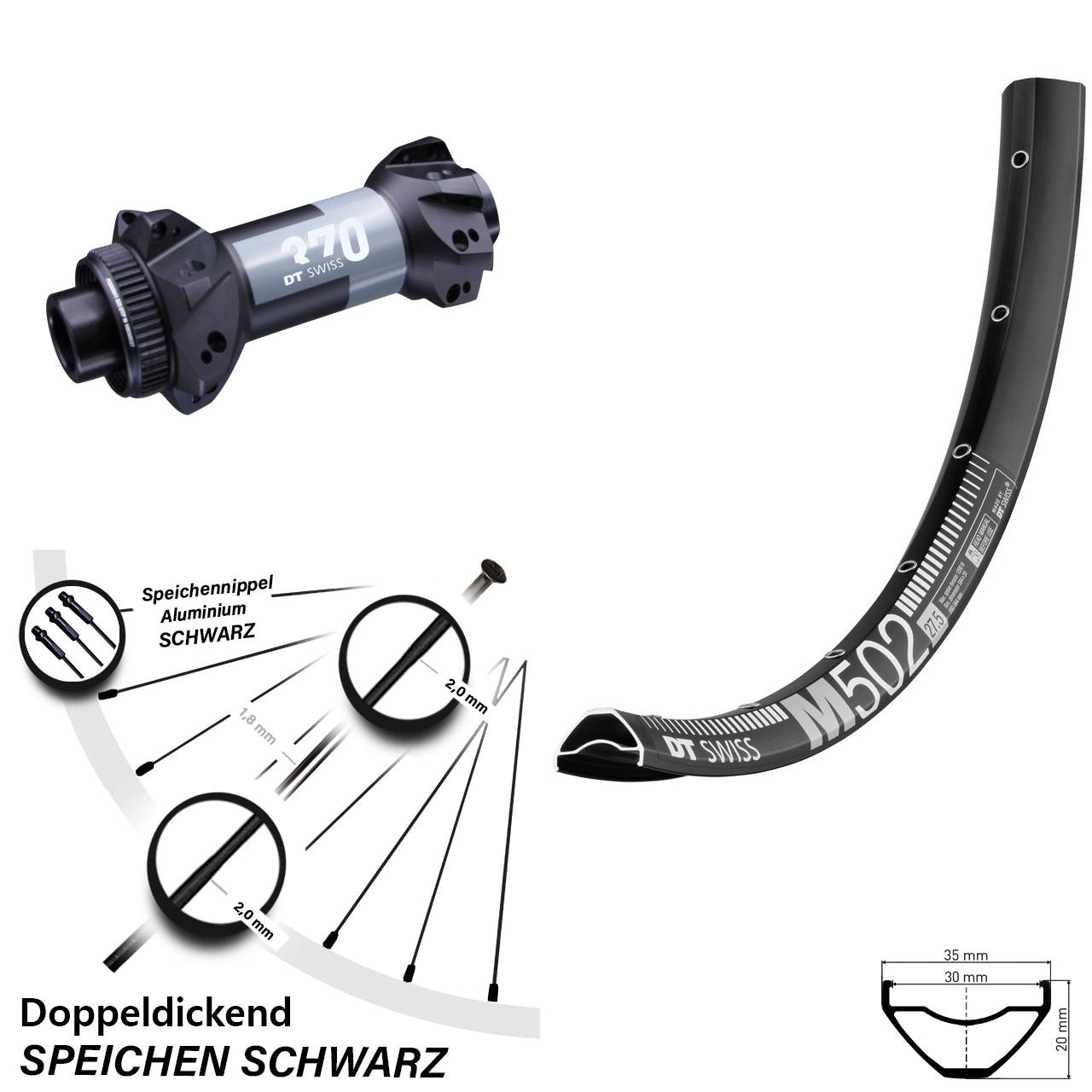 29 Zoll Vorderrad M 502 DT Swiss 370 Boost 15x110 mm Straightpull Centerlock MTB