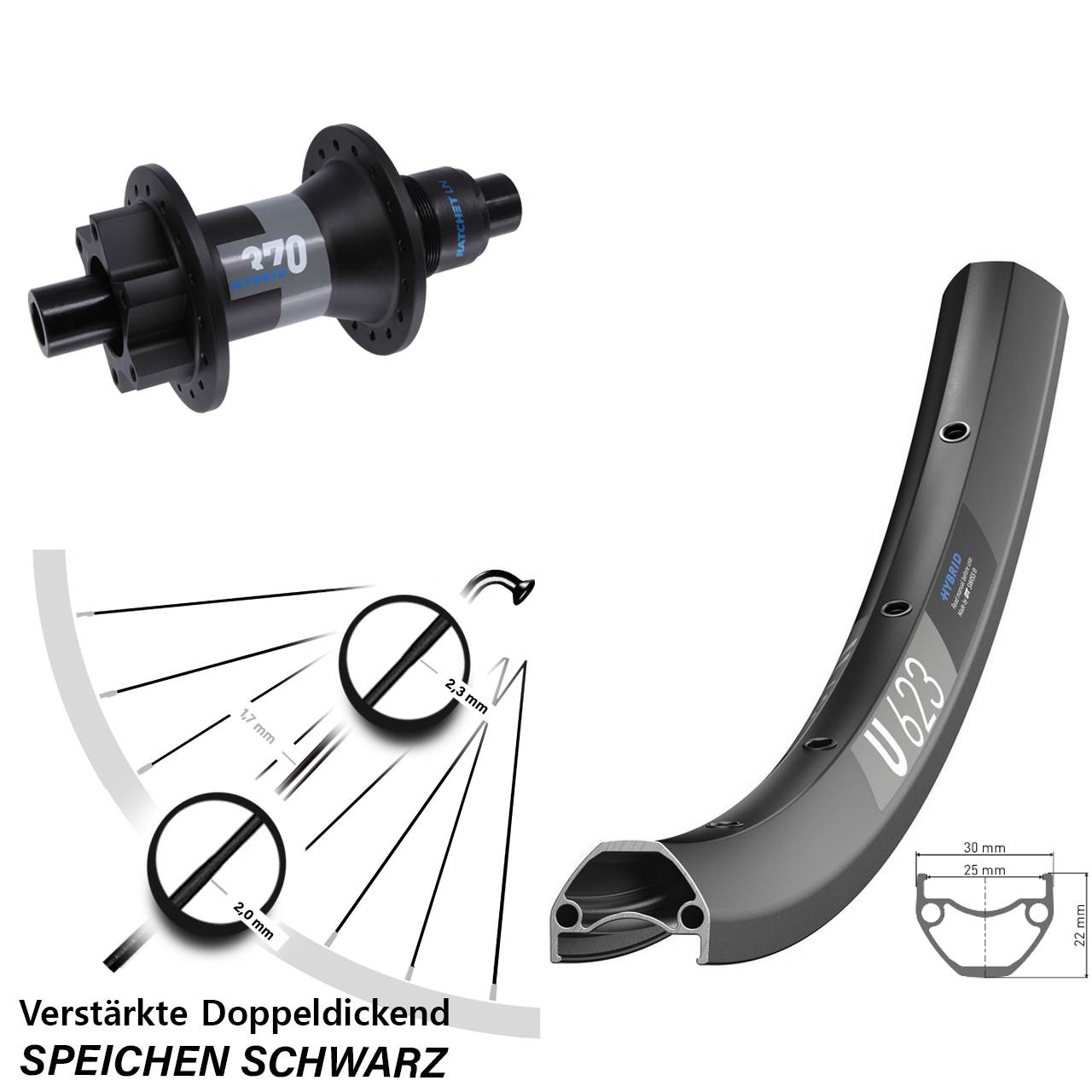 Disc Laufrad 12x148 28-29 Zoll DT Swiss U623-370 Hybrid XD