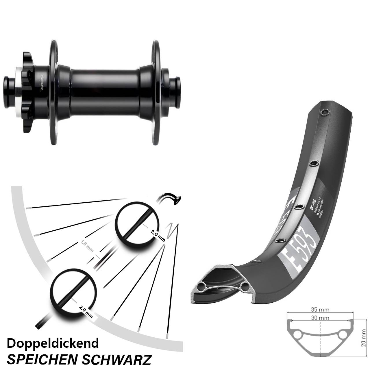 650B DT Swiss E 593 Novatec D341 Disc Vorderrad 15x110 Boost