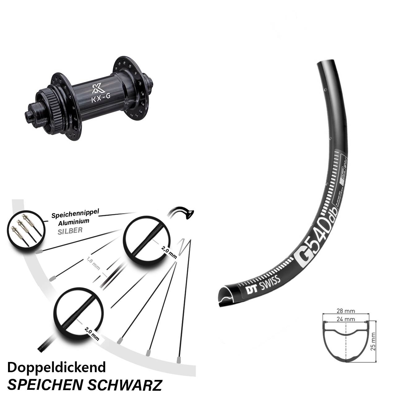 DT Swiss G540 Gravel Vorderrad KX-G 5x100 Centerlock