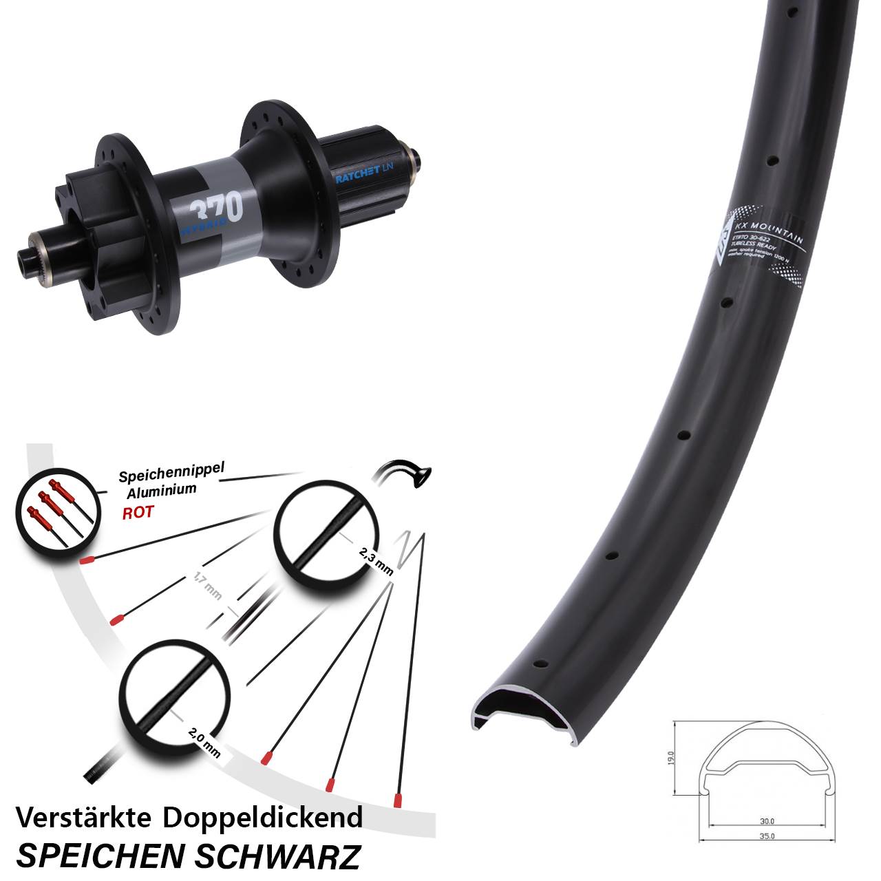 KX Mountain DT Swiss 370 Hybrid 29 Zoll 6-Loch Hinterrad QR Boost 8-11 fach
