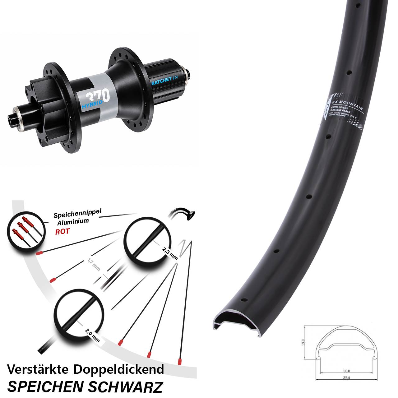 KX Mountain DT Swiss 370 Hybrid 29 Zoll 6-Loch Hinterrad QR Boost 8-11 fach