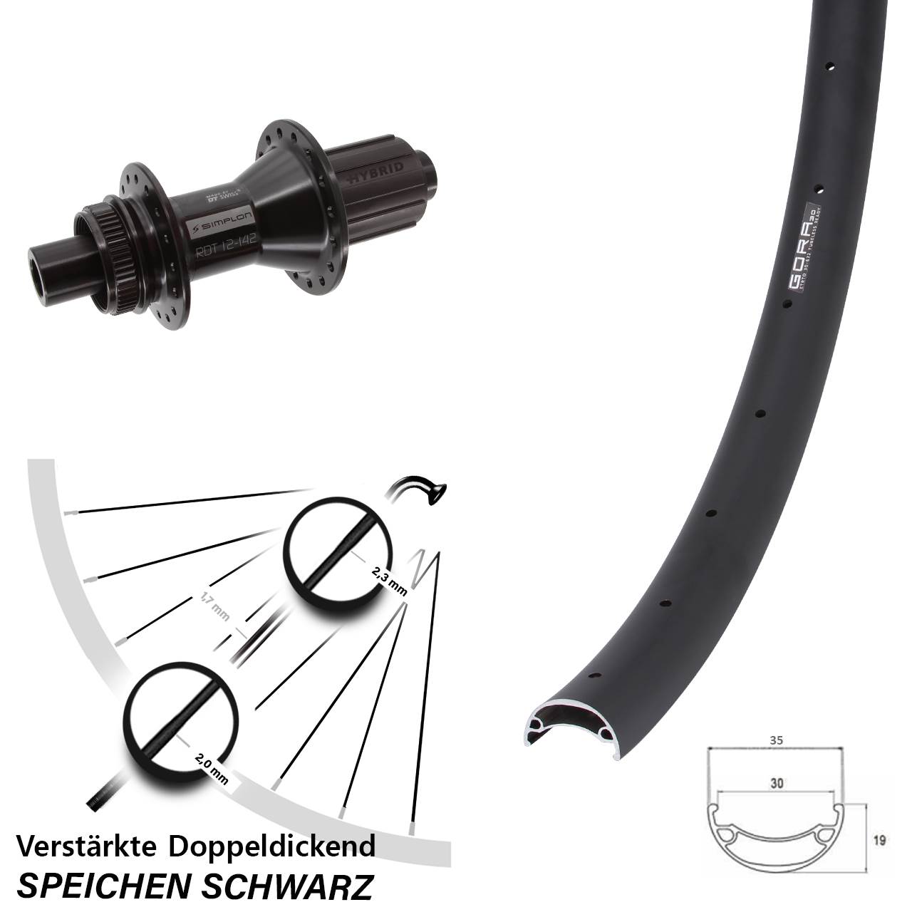 27,5 Zoll Gora 30 DT Swiss 370 Hybrid Hinterrad Centerlock 12x142 8-11 fach