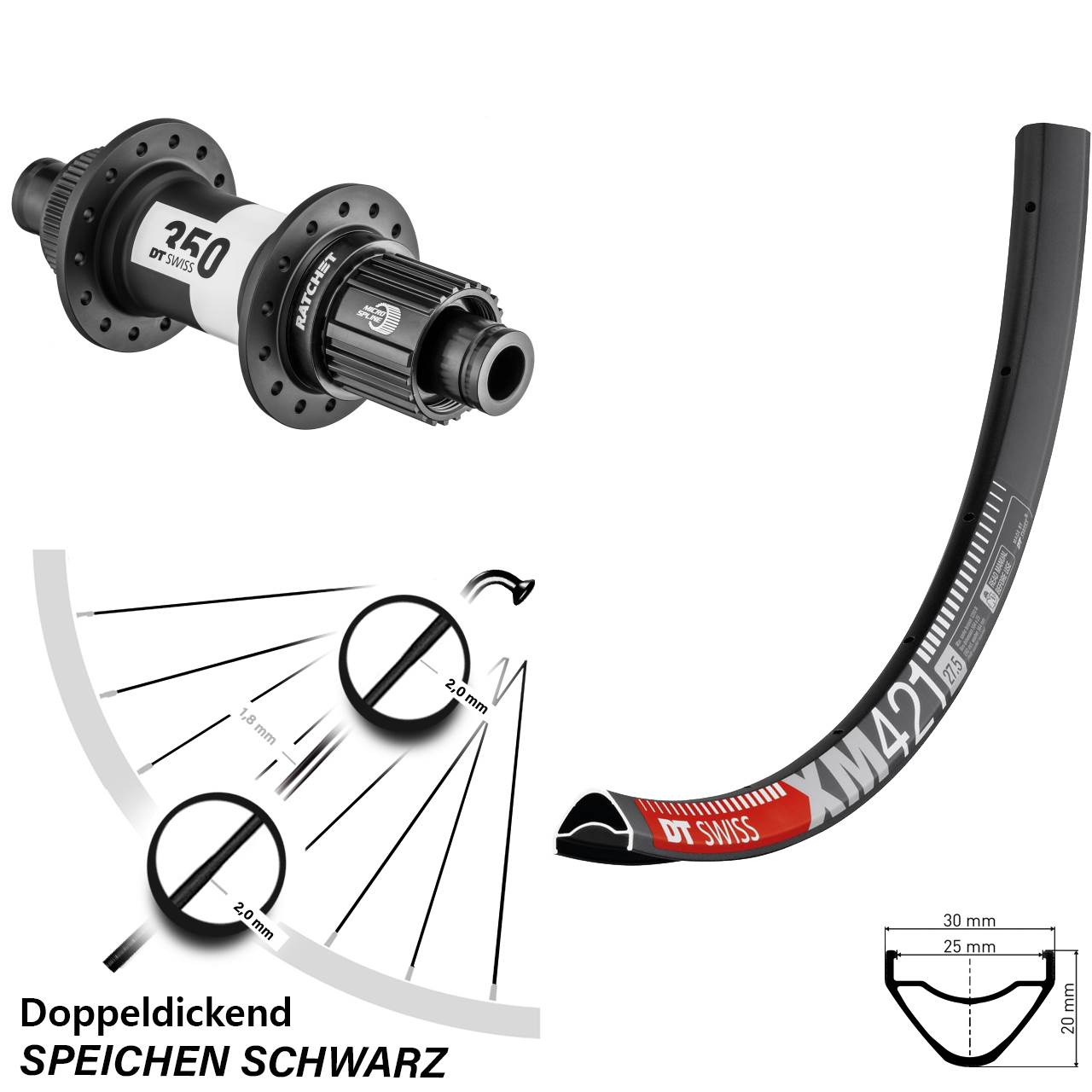 29 Zoll Hinteres Rad DT Swiss XM421-350 Shimano Micro Spline Centerlock