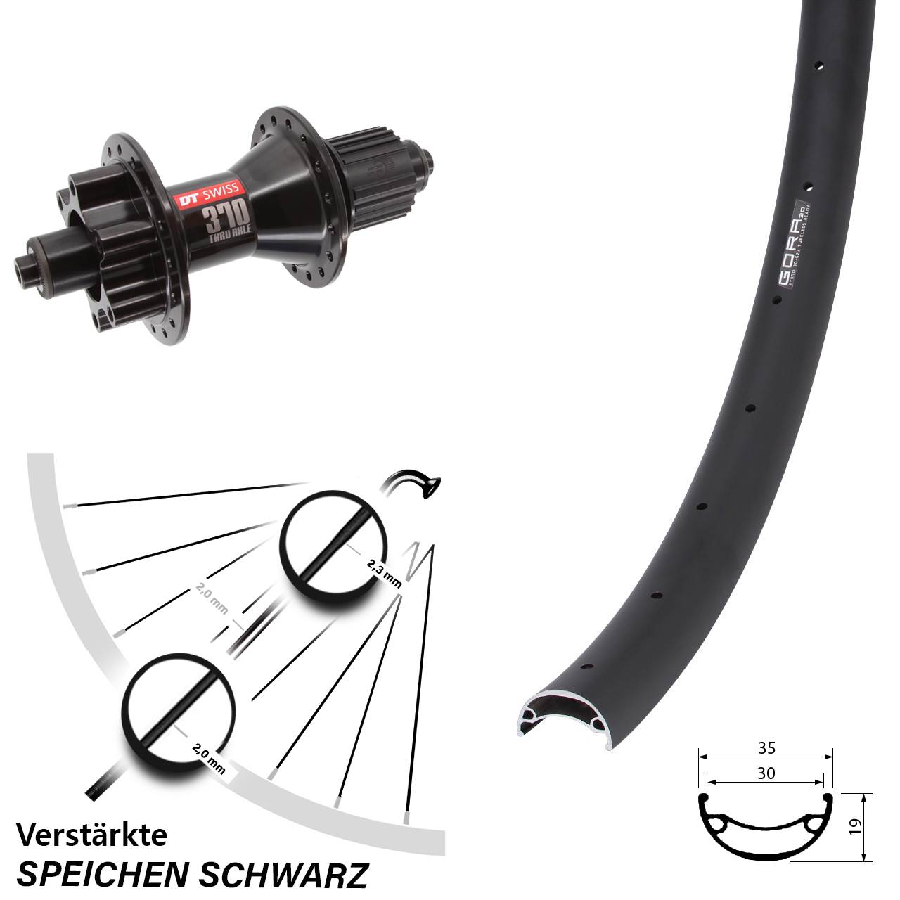 Gora 30 DT Swiss 370 Hybrid 29 Zoll 6-Loch Hinterrad QR Shimano Micro Spline