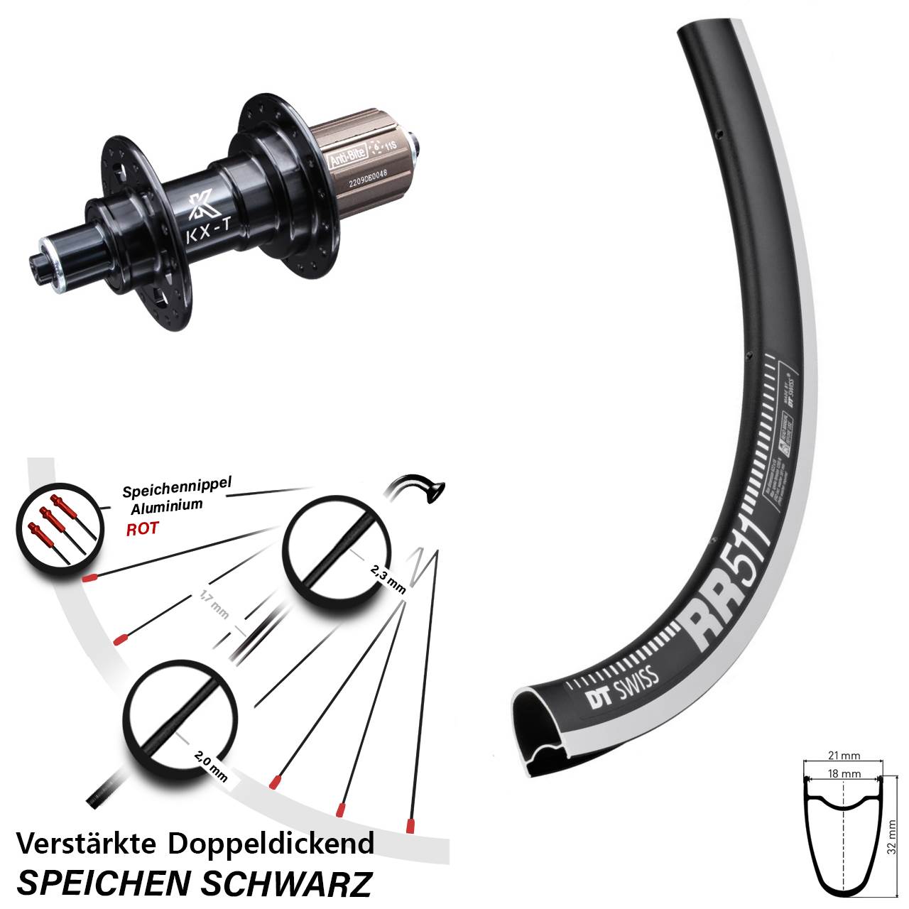 Hinterrad QR 28 Zoll DT Swiss RR 511 KX-T 8-11 fach HG