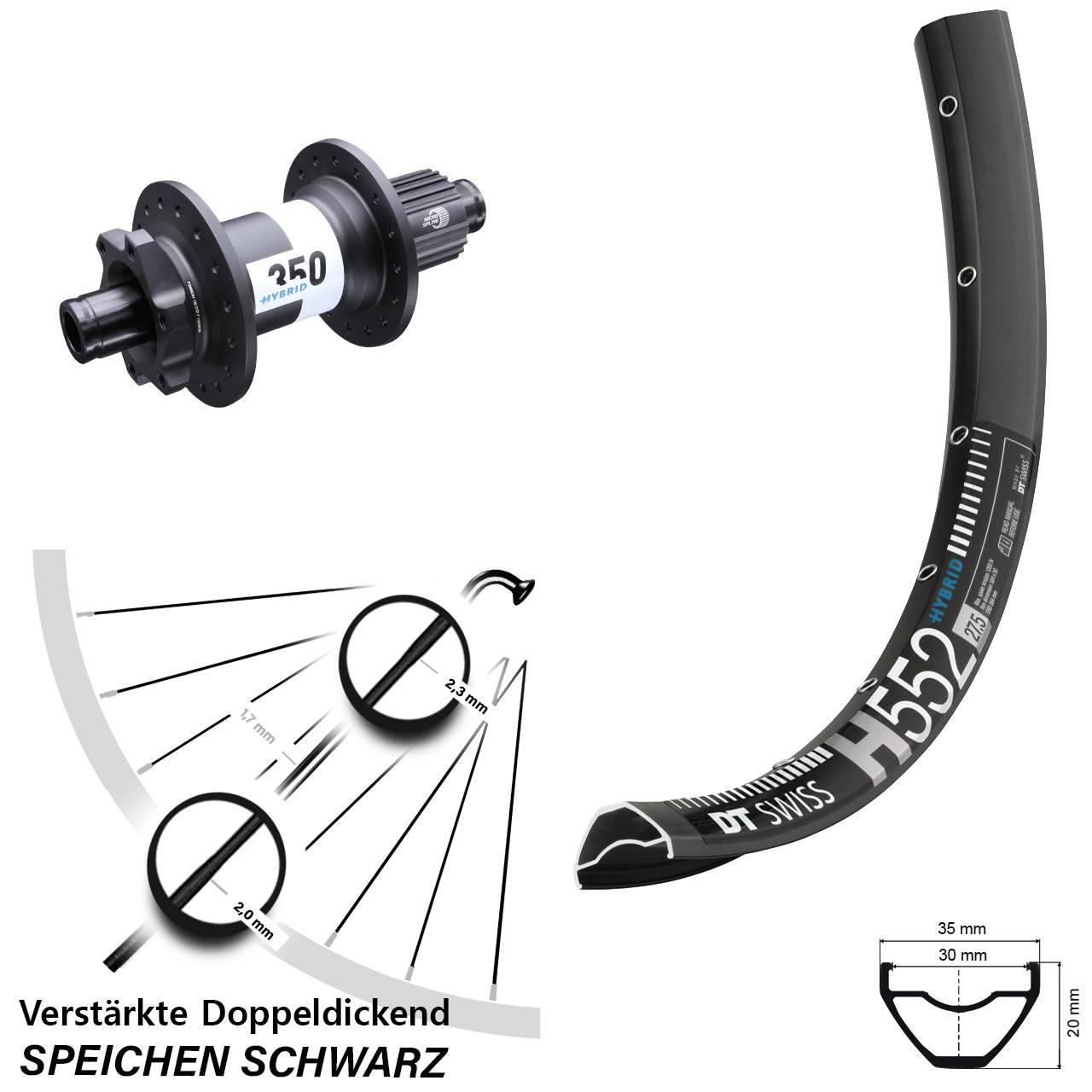 29 Zoll Hinteres Rad E-Bike Shimano Micro Spline H 552 DT Swiss 350 Hybrid Boost 12x148 mm