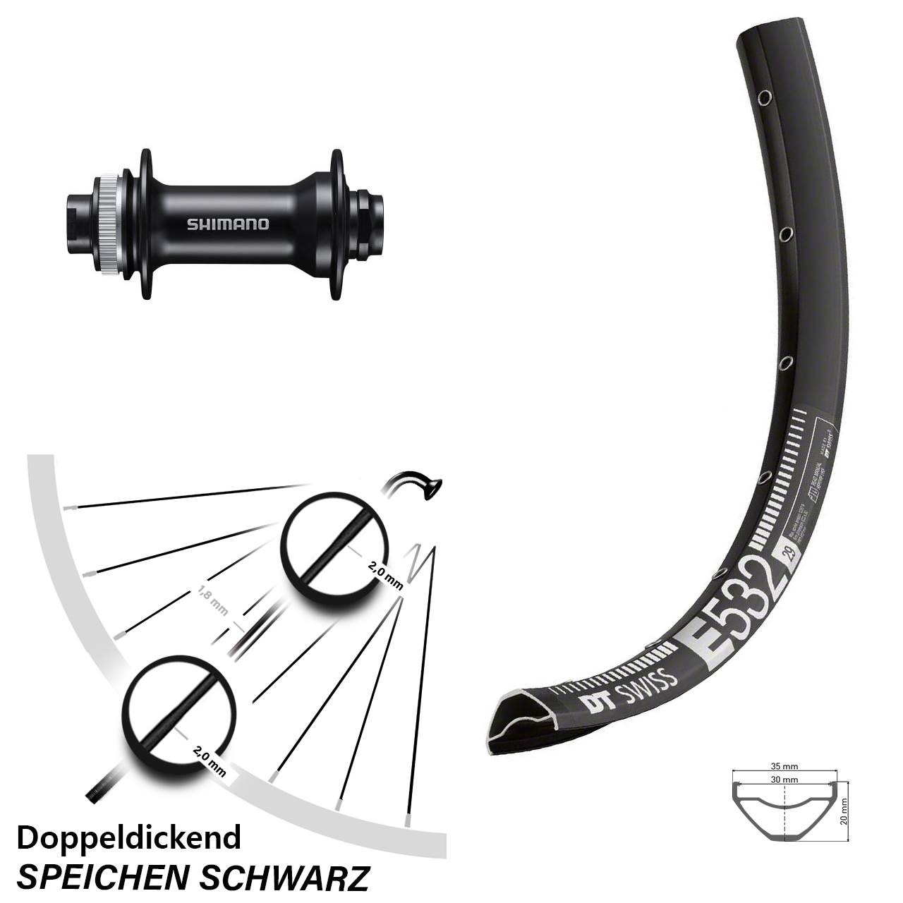 27,5 Zoll DT Swiss E 532 Shimano HB-MT400 Disc Vorderrad 15x100