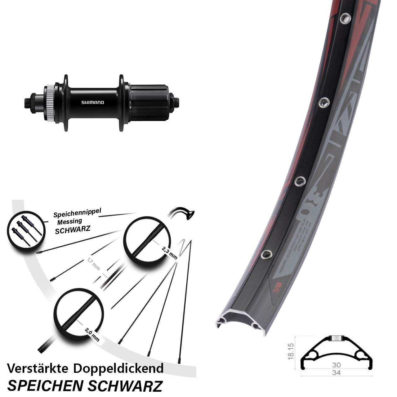 Disc Hinterrad 29 Zoll Rodi TRYP 30 Shimano FH-QC400 8-11 fach HG für Schnellspanner