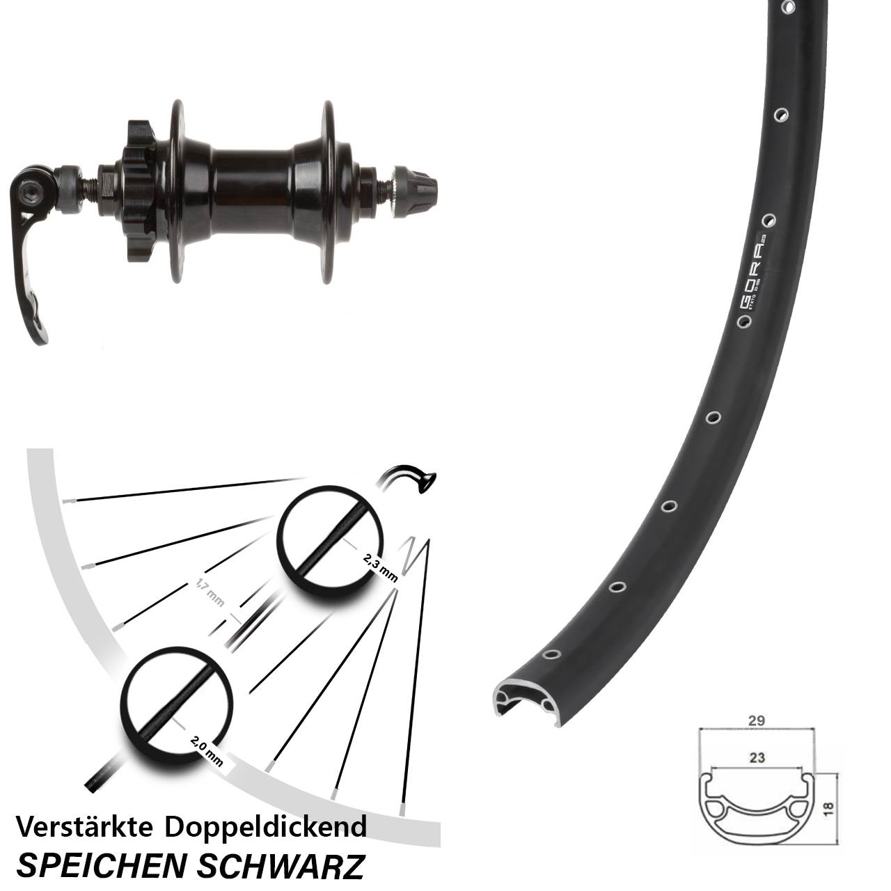 6-Loch Vorderrad 28 Zoll Gora 23 Novatec für Schnellspanner