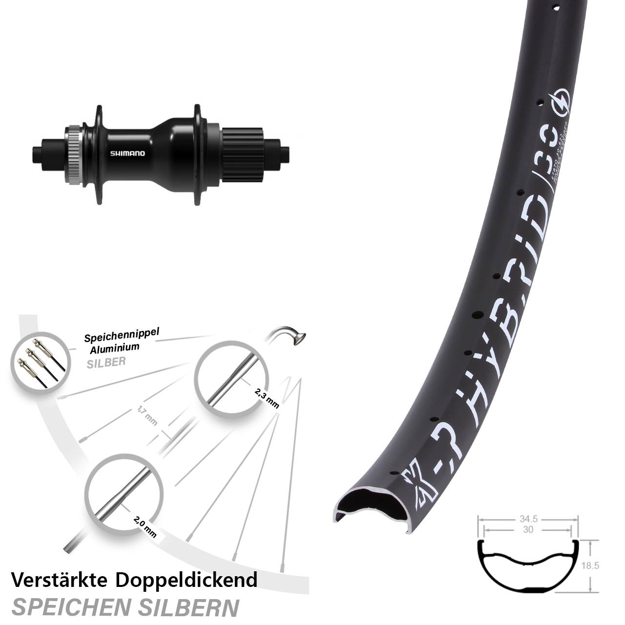 29 Zoll KX-R Hybrid 30 Shimano FH-QC500-MS Boost Hinterrad QR Micro Spline