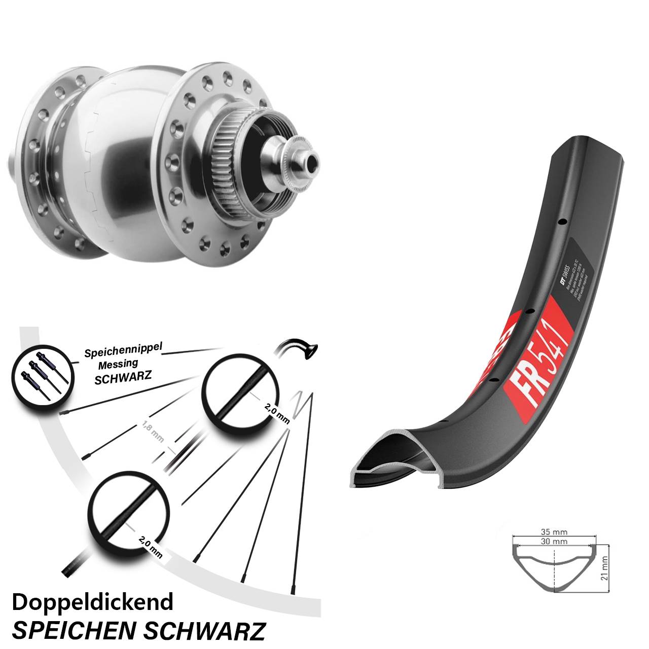 27,5 Zoll DT Swiss FR541 SON 28 silbern Centerlock Vorderrad mit Nabendynamo QR