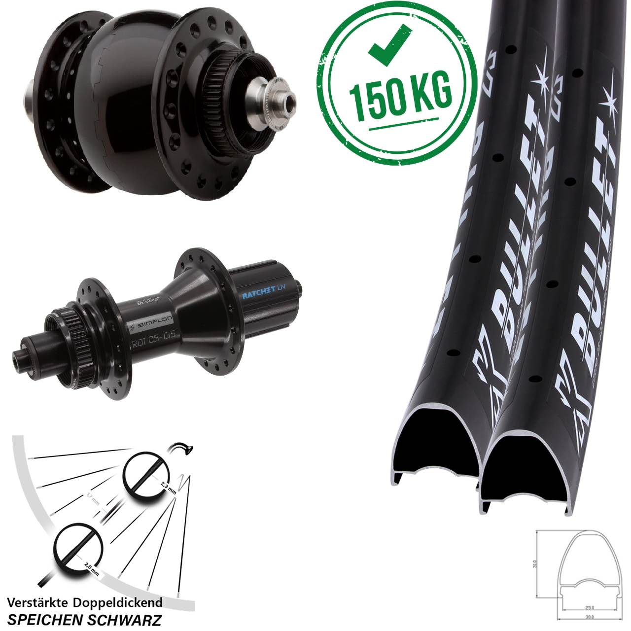 29 Zoll KX Bullet DT Swiss 370 Hybrid SON delux Centerlock Laufradsatz QR 8-11 fach HG